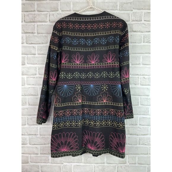 Vintage Silkland Women's Long Black Floral Embroidered Blazer Size L - Picture 2 of 6